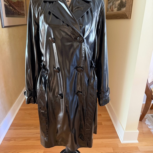 Anne Klein Black Rain Coat Slicker Trench Coat Style Size Medium - Picture 5 of 15